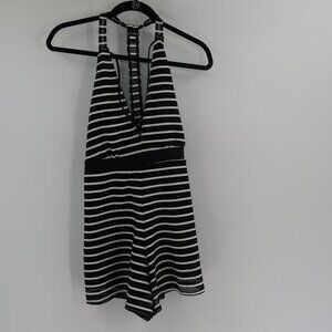 Stone Row Black and White Striped Halter Romper Size M